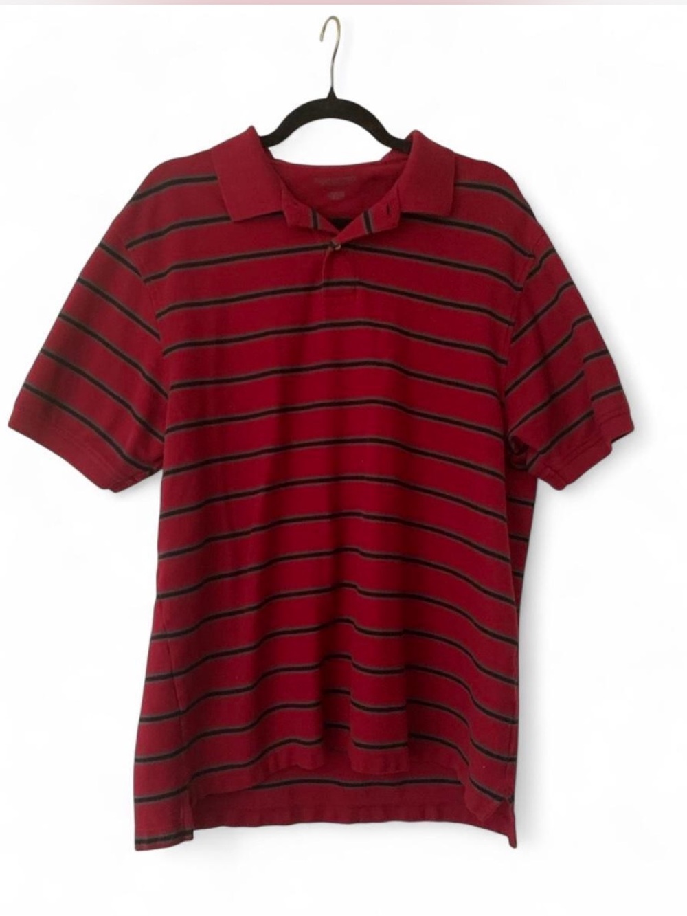 Mens Roundtree  & Yorke Red Polo with Thin Black Stripes size L
